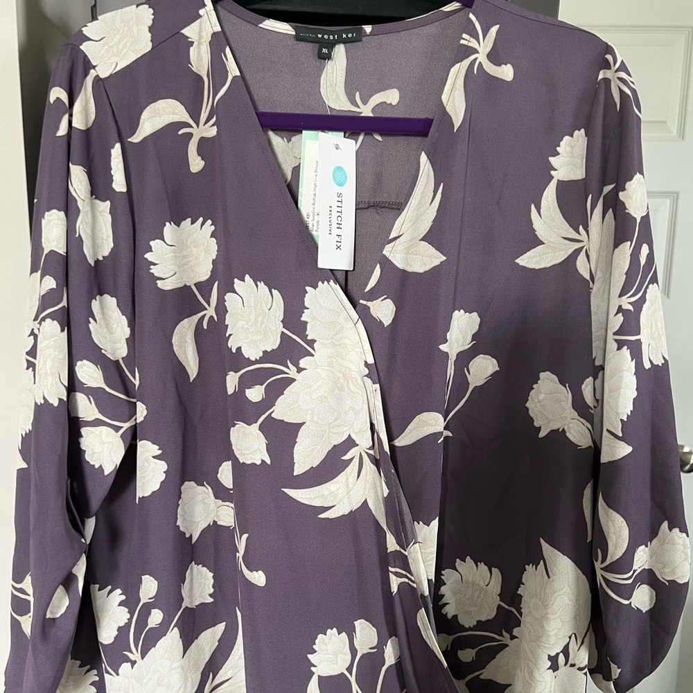 Purple floral long sleeve blouse
